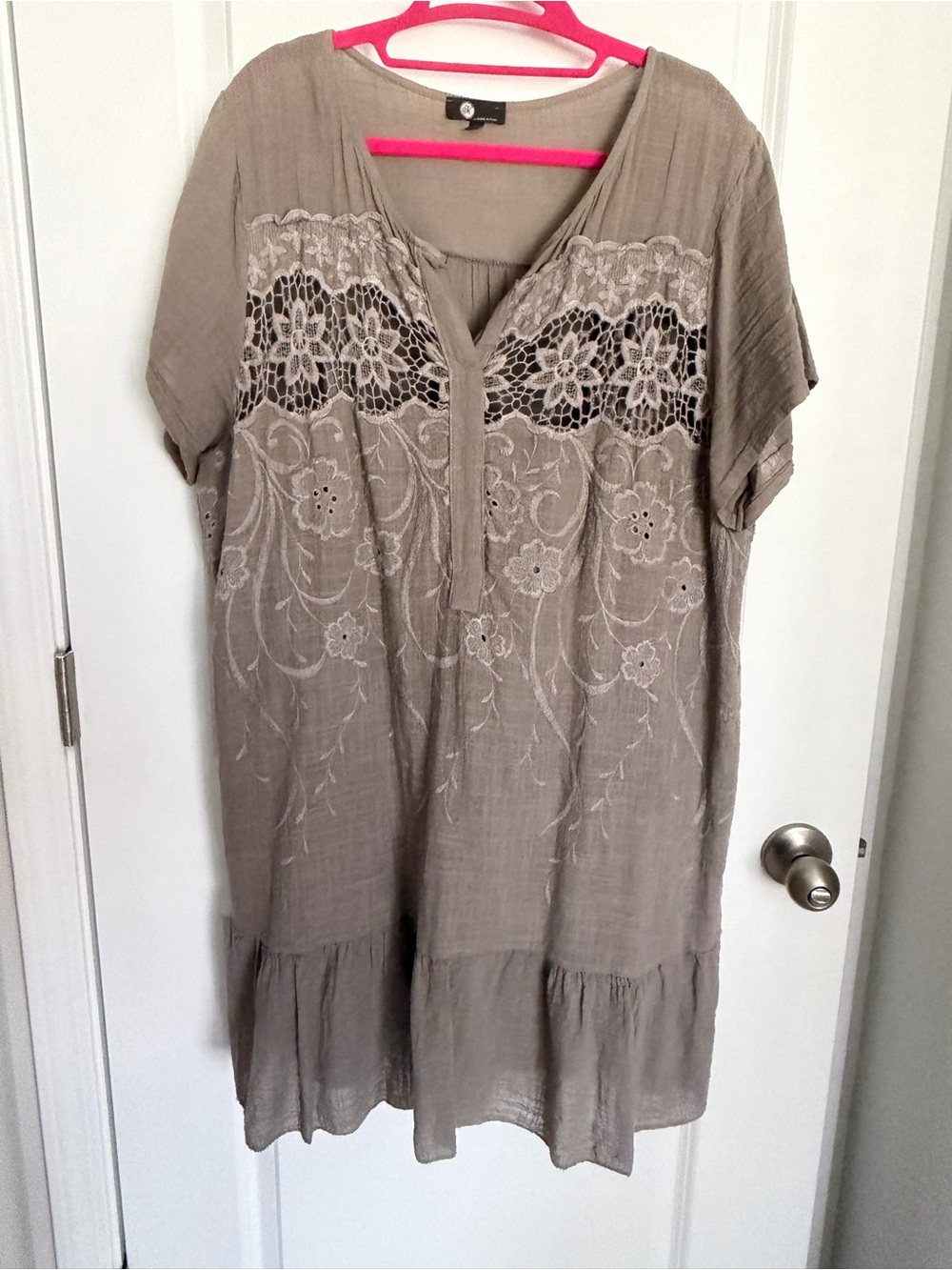 Boho Embroidered Lace Tunic style Dress- Taupe